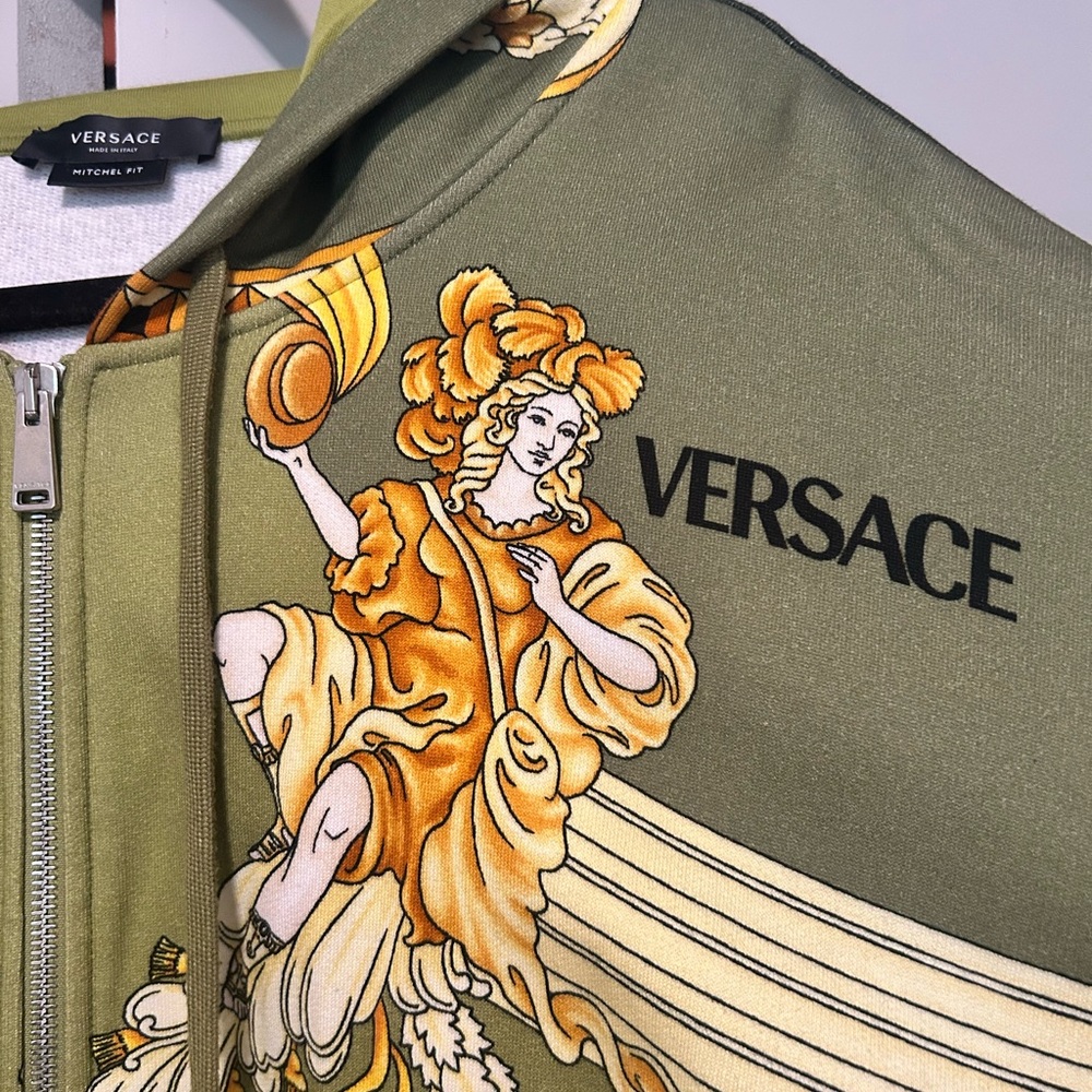 Versace Green and Gold Graphic Zip-Up